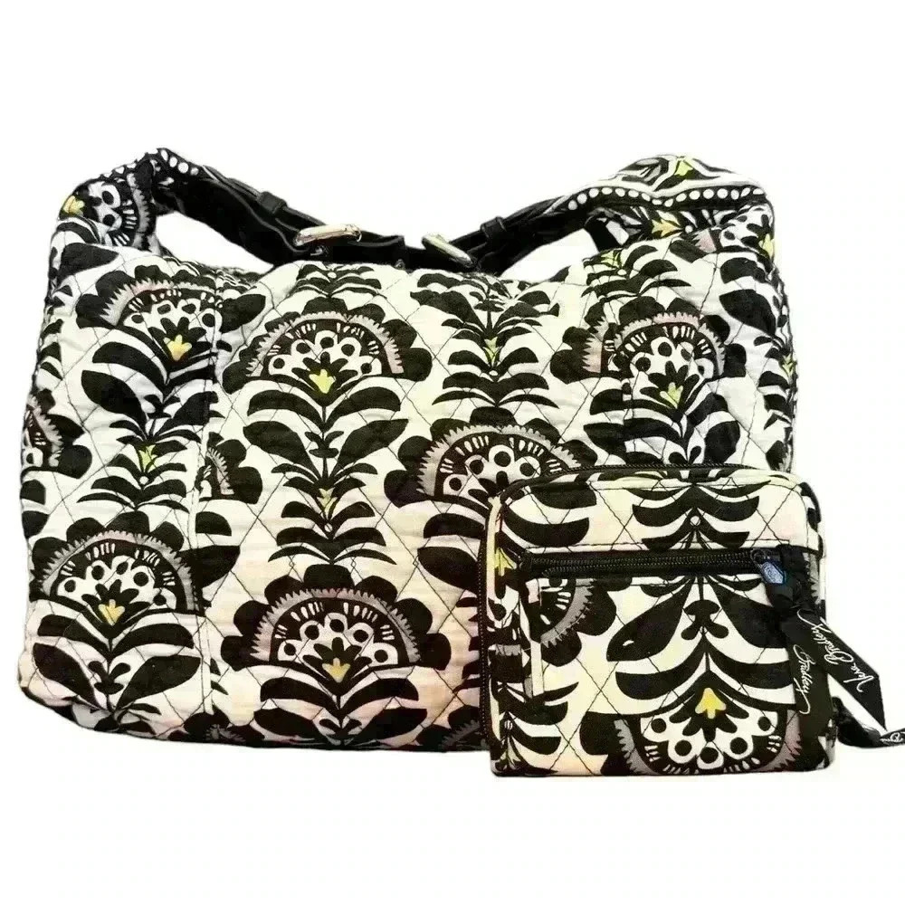 🌈 6/$60, Vera Bradley Satchel Bag, Matching Wallet, Black, White, Yellow,